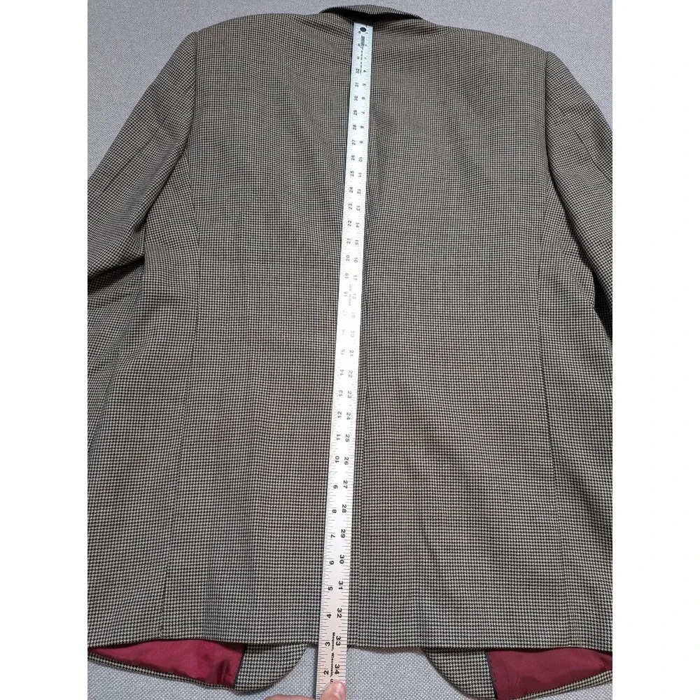Alan Flusser Men's Blazer 44L Worsted Wool Brown Houndstooth Suit Jacket Coat